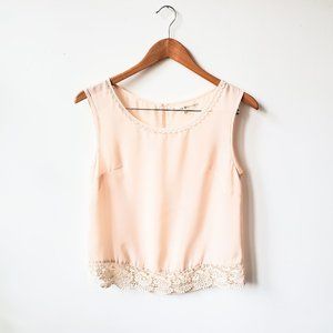 Uttam Boutique Sleeveless Sheer Lace Top, Pale Pink, 2/4